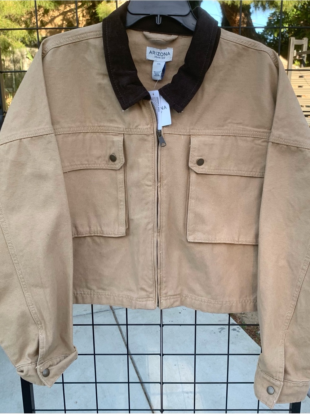 NWT Arizona Jean Co. Tan Canvas Jacket with Contrast Collar - Picture 1 of 8